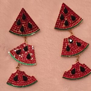 Rhinestone Watermelon Slice Earrings